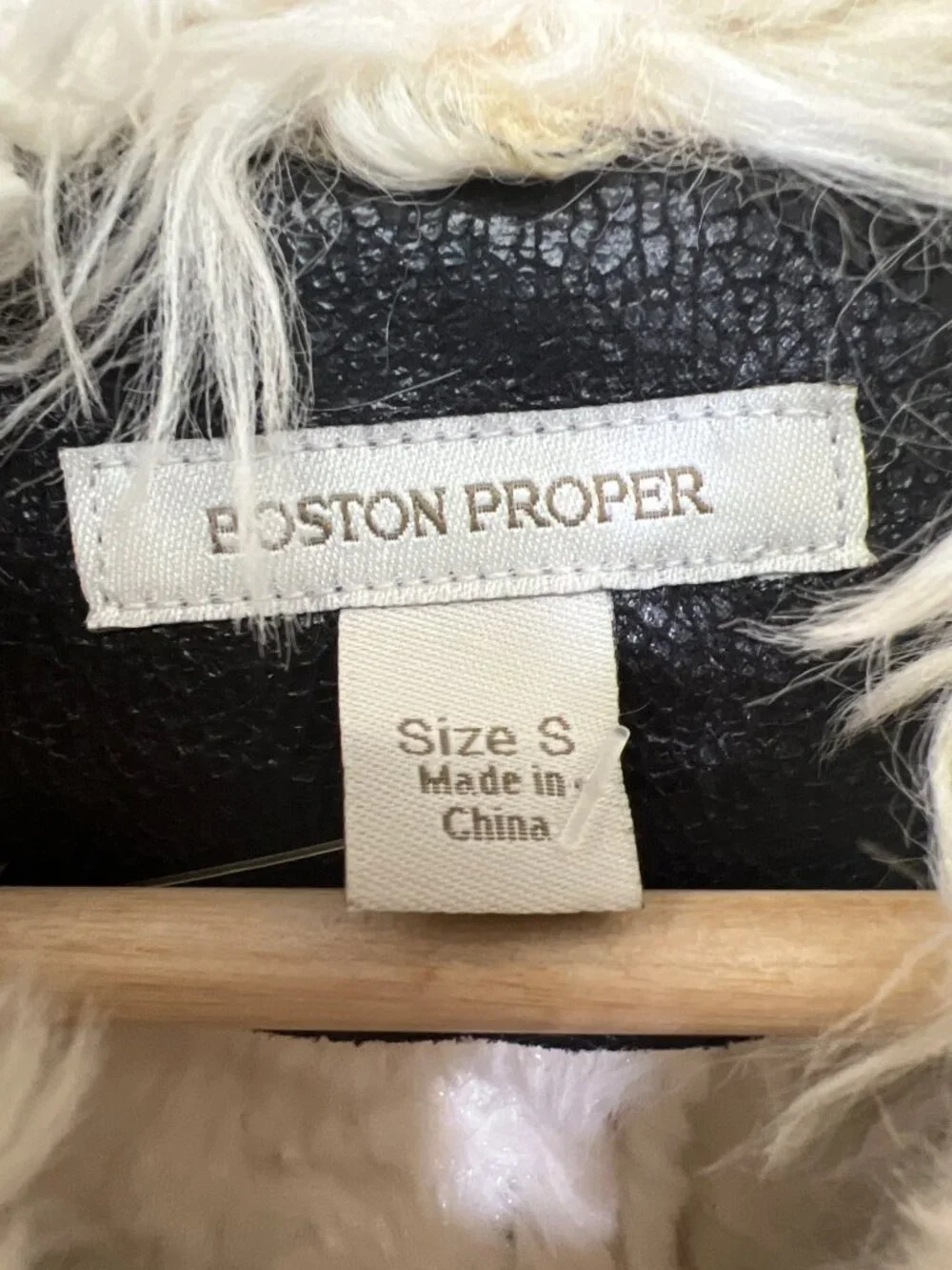Boston Proper Black Faux Leather Off White Shearling Collar Moto Jacket